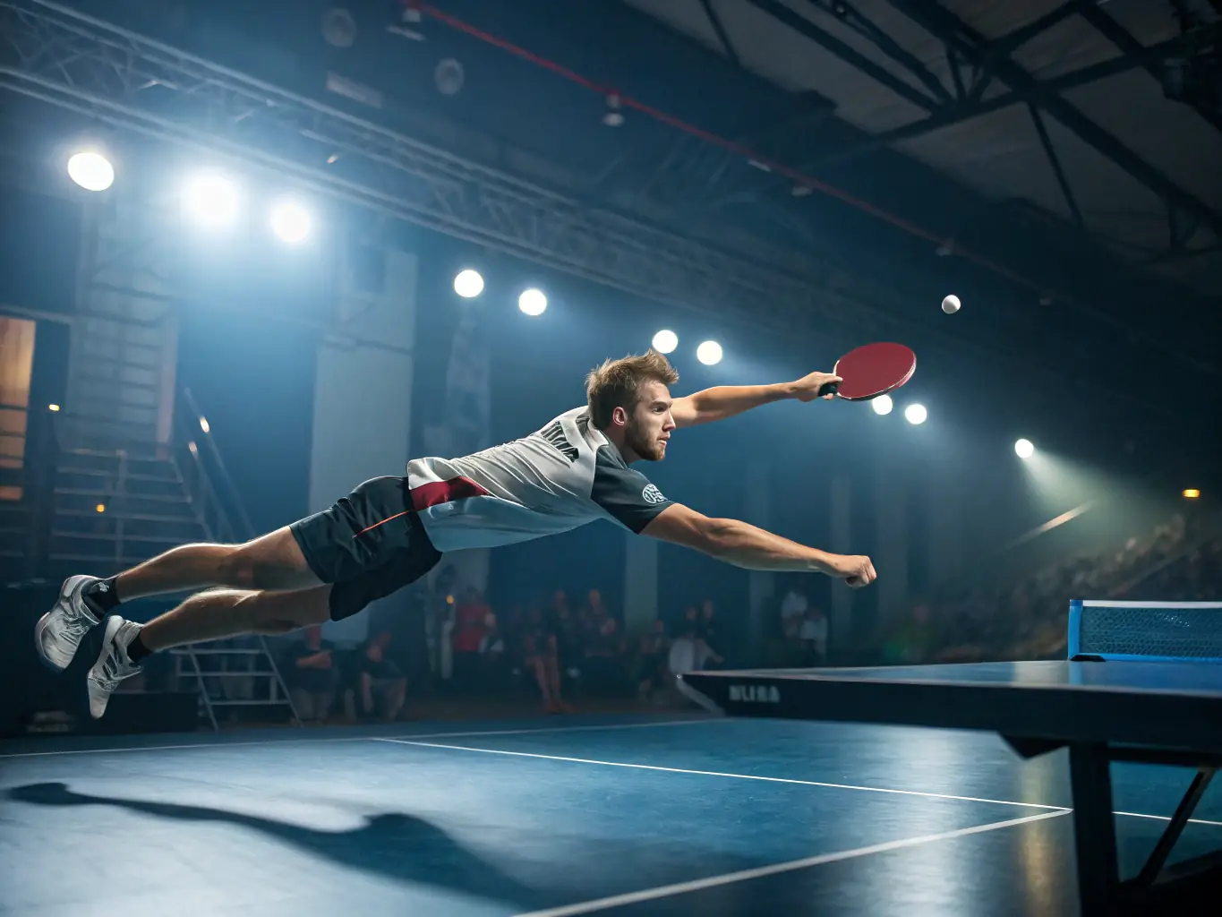 An action shot of a player competing in a table tennis tournament, showcasing the club's opportunities for competitive play and personal achievement.