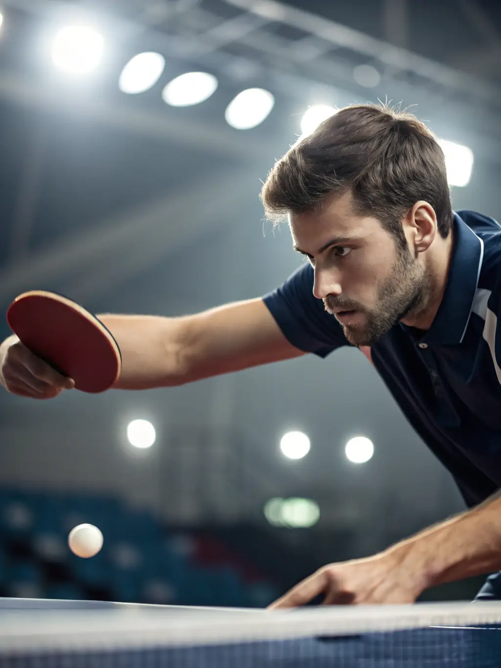 A dynamic shot of a table tennis player in action, showcasing agility and focus during a match at TENNIS DE TABLE CAPELLE EN PEVELLE.